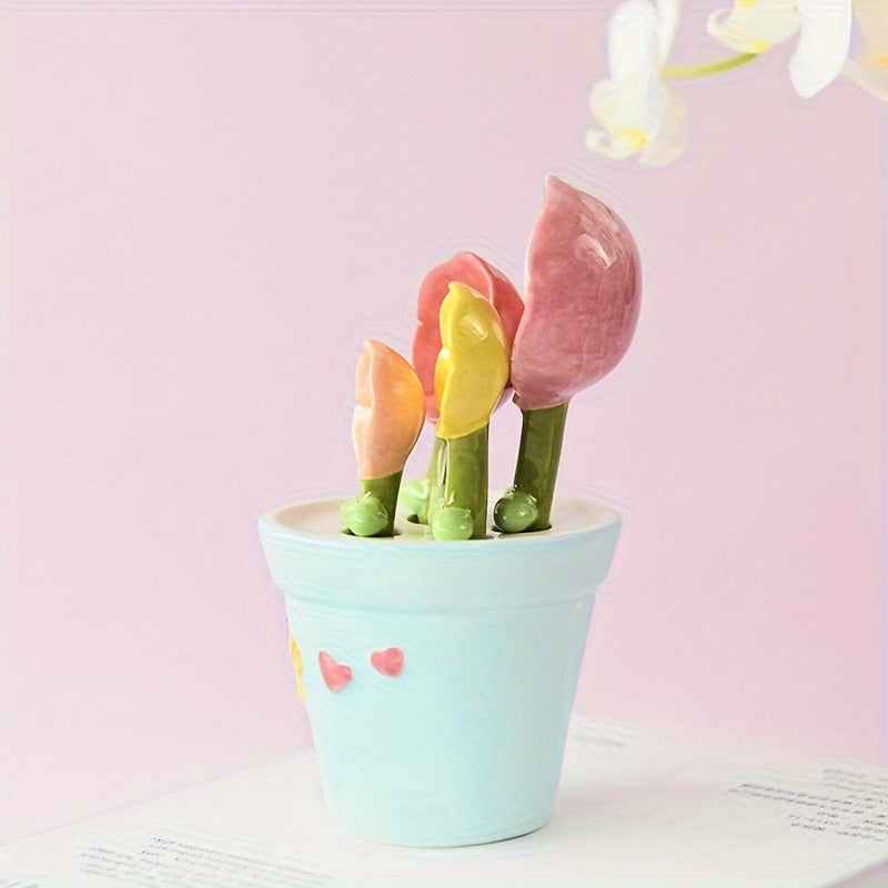 YumiPLUS Cuillères à motifs de fleurs mignonnes pour la pâtisserie, avec graduations en forme de pétale, Lot de 1