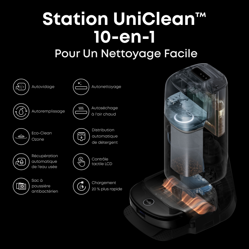 eufy S1 Pro Aspirateur robot laveur tout-en-un, serpillière toujours propre et nettoyage par ozonisation écologique, 8000 Pa, levage automatique de la serpillière