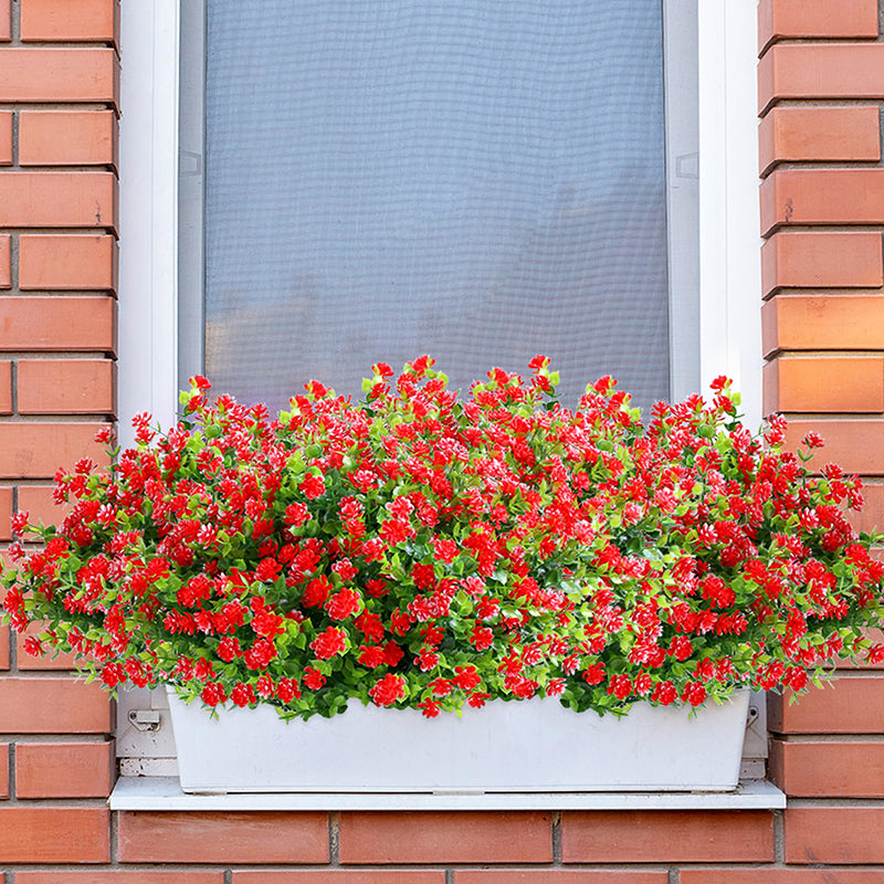 8 Pièces 13,8 in / 35 cm Fleurs Artificielles Ne Fanent Pas Buis Faux Plantes en Plastique pour Jardin Terrasse Porche Fenêtre Boîte de Fenêtre Maison Mariage Décoration Maison de Campagne (Rouge)