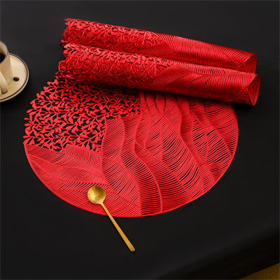 Lot de 6 sets de table ronds en PVC rouges motif fleur de mer, sets de table décoratifs pour fêtes, dessous de vase, sets de table pour fêtes et mariages