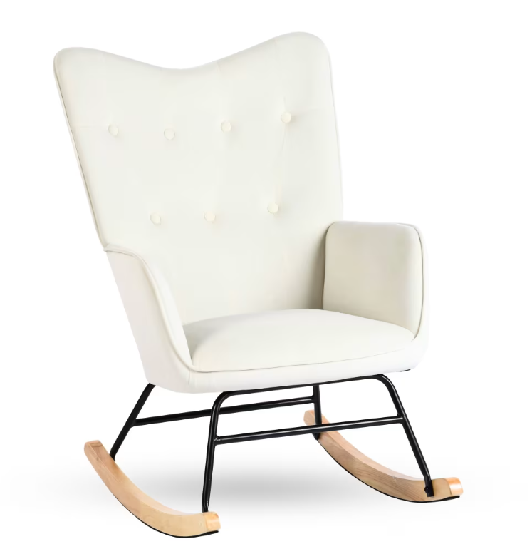 Fauteuil à bascule de loisirs en velours blanc cassé