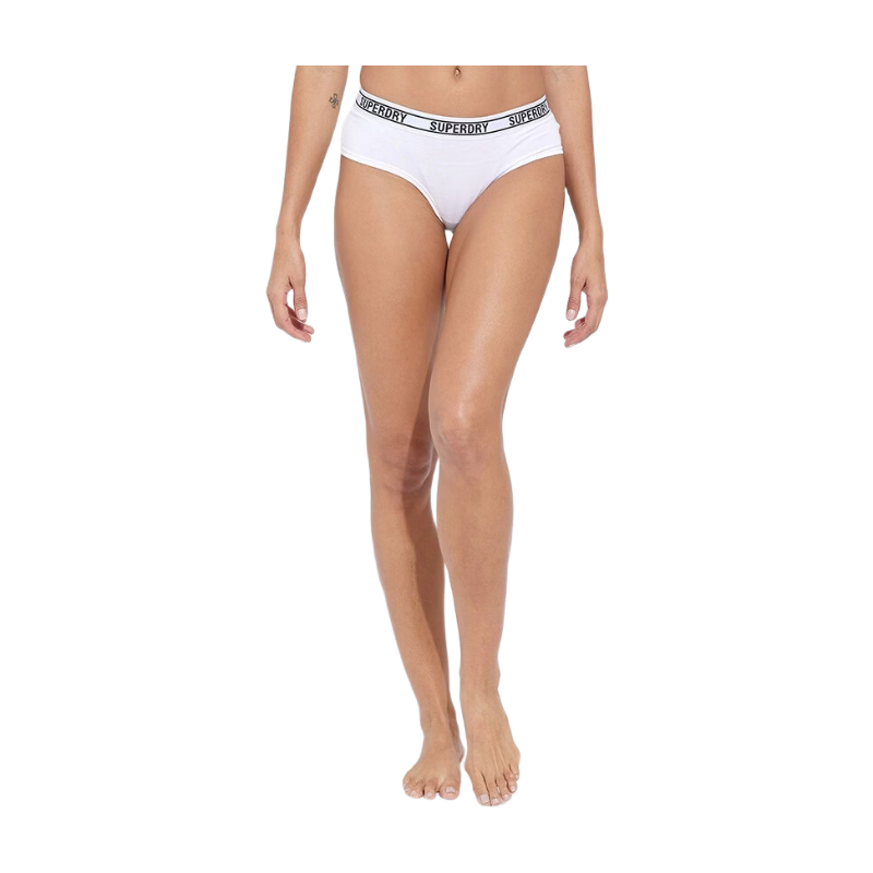Superdry Culotte hipster femme à ceinture logo, Blanc optique, Taille XS