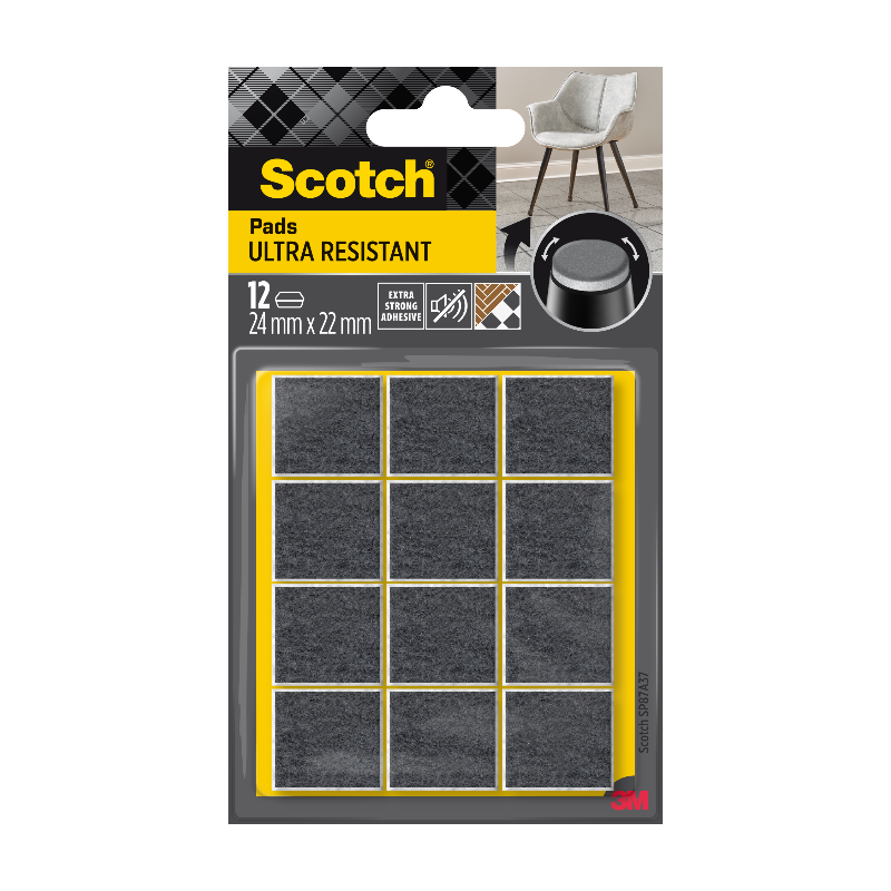 Scotch®Patin feutre bi-matière adhésif arrondi Gris / Blanc 24 x 22mm