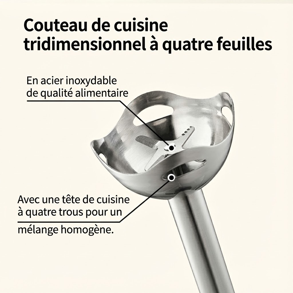 ochama Mixeur Plongeant 600W, 4-en-1 avec Fouet, Hachoir, 2 Vitesses, Monte Œufs et Crème, Nourriture Bébé, Soupe, Purées, Amovible et Facile à Nettoyer, Bol 500ml + Gobelet Doseur 800ml