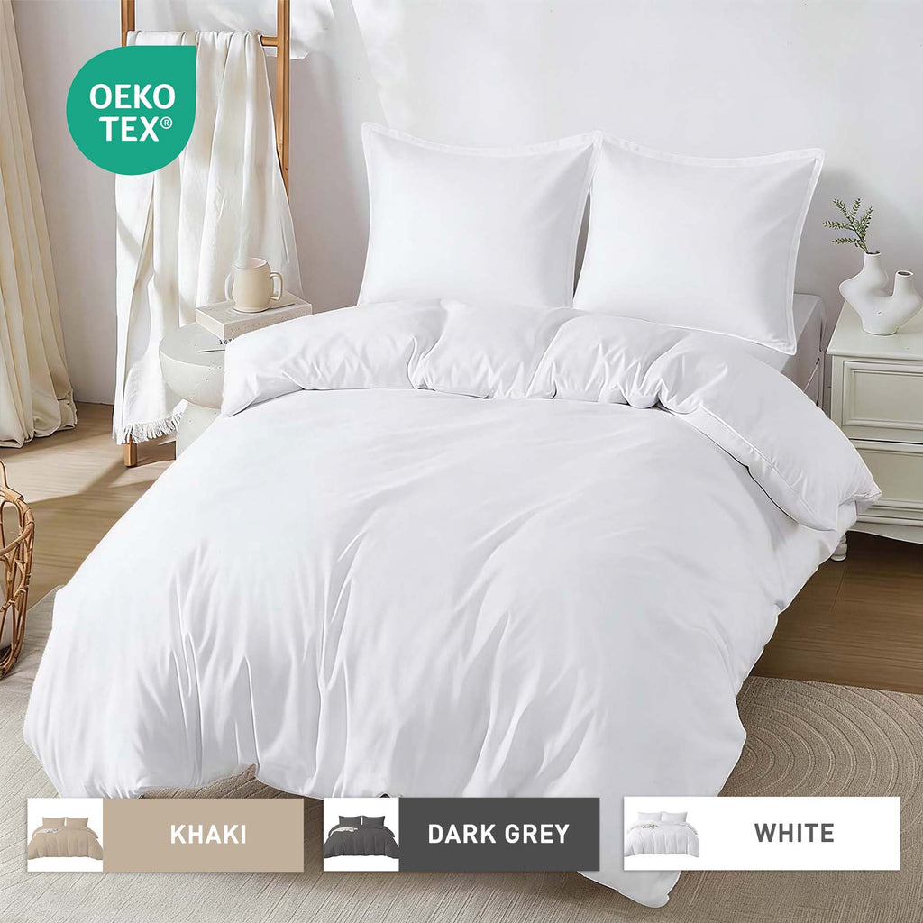 LEBONSOIR Parure de lit avec housse de couette blanche, 240 x 220 cm / 65 x 65 cm x 2, Respirante, Durable, Douce, Confortable, Avec fermeture éclair, 3 pièces