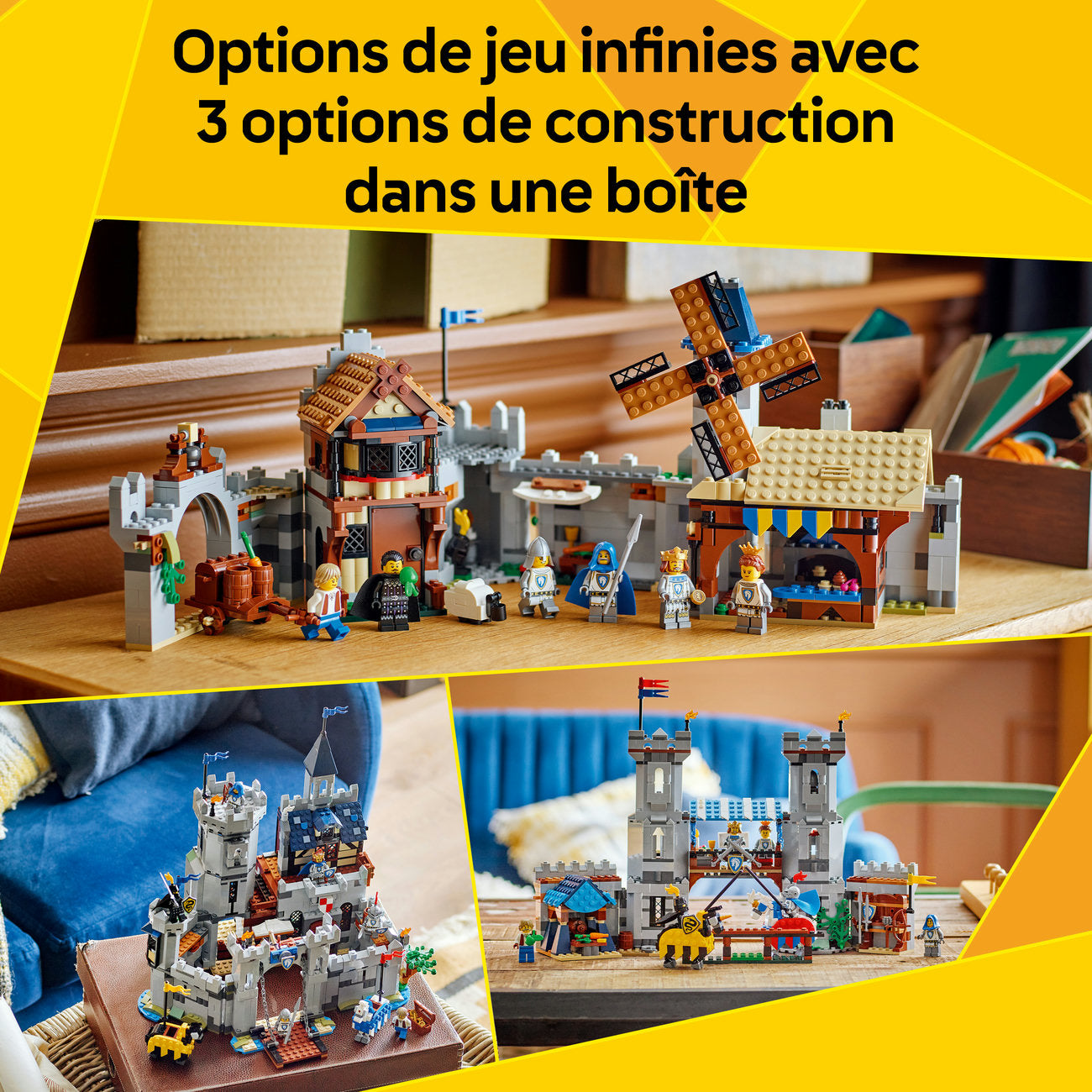 LEGO Creator 3 en 1 Château Médiéval 31168 Ensemble de Construction Jouet (Reconstruit en Tour ou Place du Marché, 1 371 Pièces)