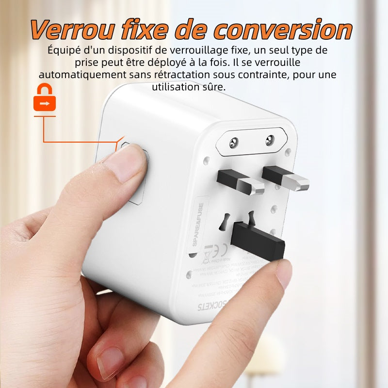 LDNIO Adaptateur de voyage GaN, prise de conversion universelle 20 W, convertisseur de prise EU à multi-ports