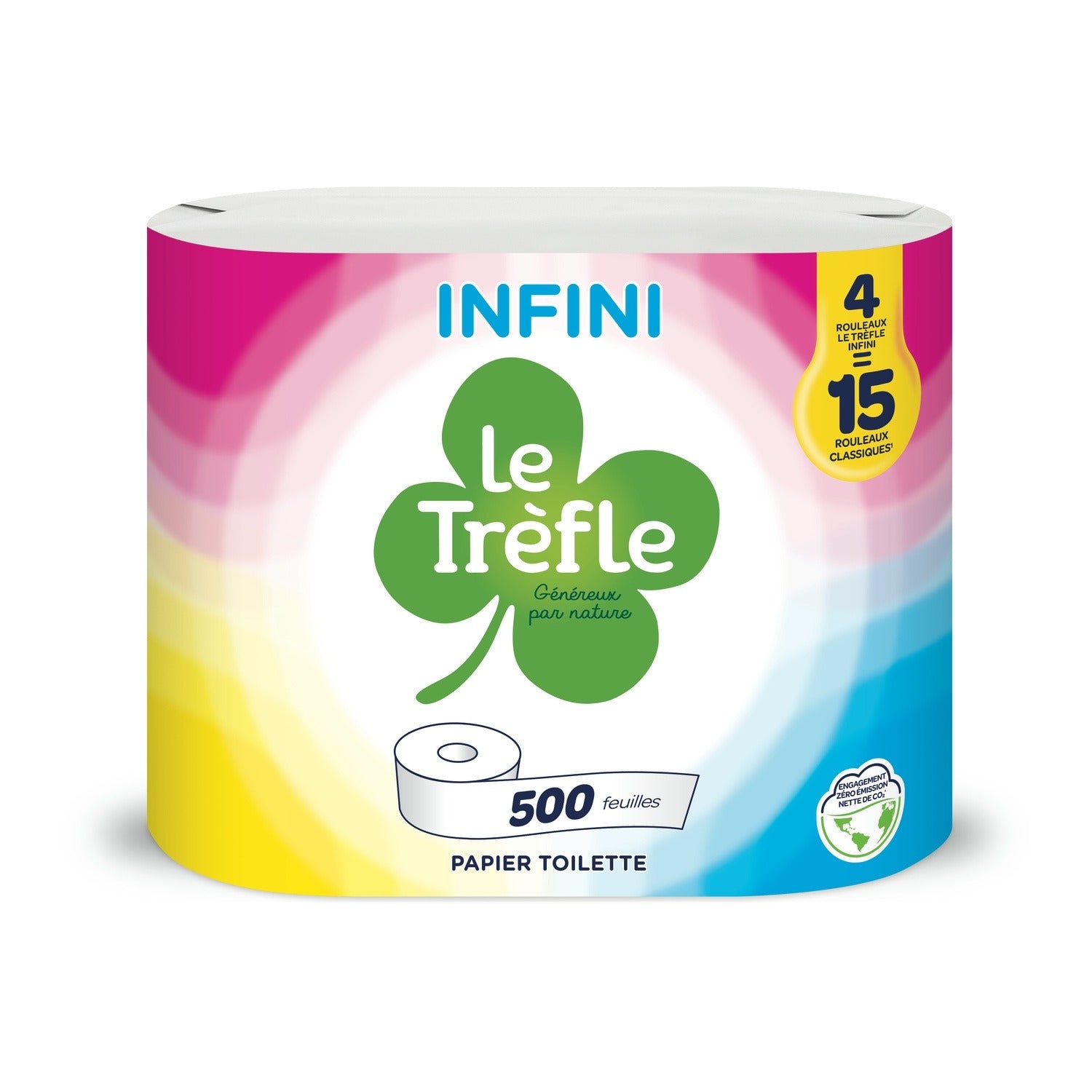 LE TRÈFLE Infinity Papier Toilette 2 Épaisseurs Maxi Rouleaux, 500 Feuilles par Rouleau, 4 Rouleaux
