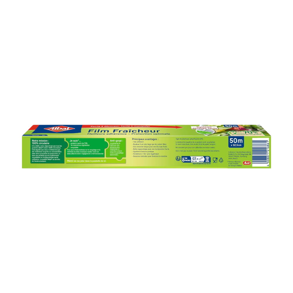 ALBAL Film Adhésif Fraîcheur Extra Large Rouleau Matière Recyclée 50 m x 32,5 cm
