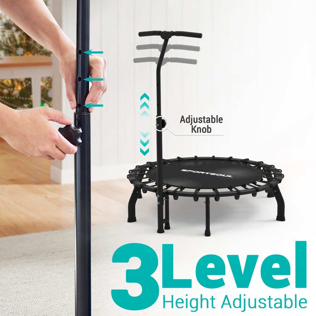 SPORTSOUL Trampoline de fitness rond de 42 pouces avec bandes de résistance élastiques, appareil d'exercice d'intérieur peu encombrant, charge maximale de l'utilisateur 120 kg