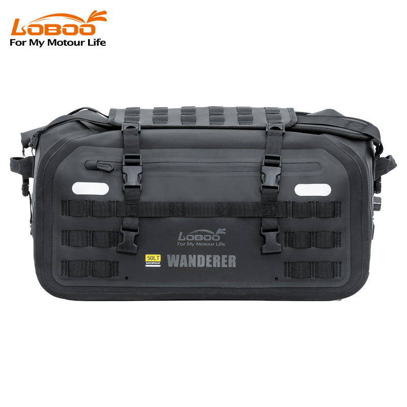 LOBOO Wanderer Sac pour arrière de moto en TPU renforcé imperméable avec sangles de sac à dos et fermeture magnétique à rabat - 50 L