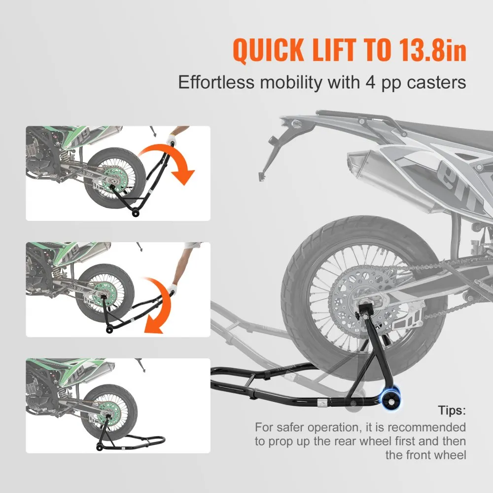 VEVOR Kit de Support de Piste pour Moto, Capacité de Charge de 386 kg, Support de Levage pour Roues Avant et Arrière avec Fourche L, Fourche U et Adaptateurs à Double Fourche