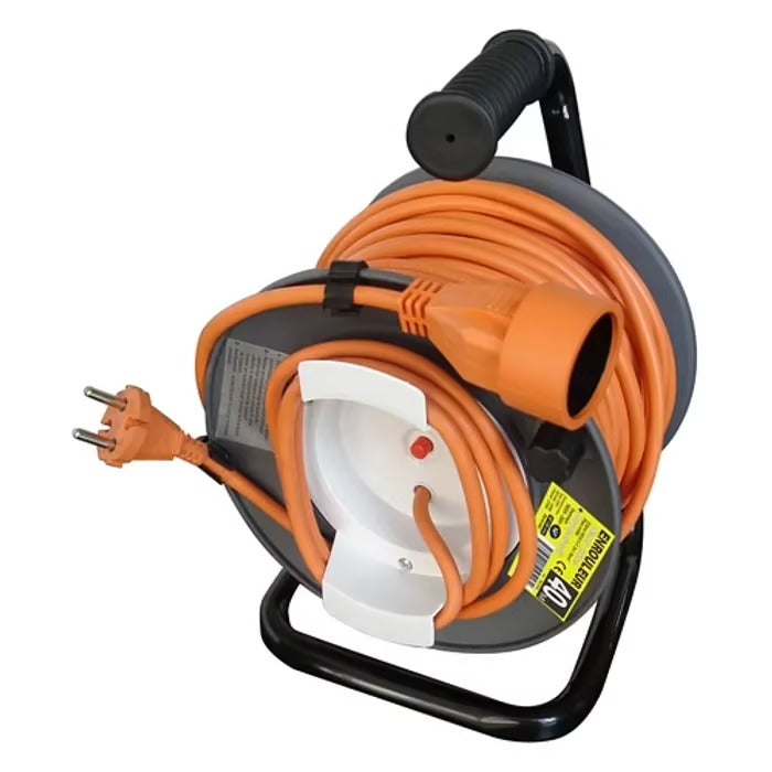 Enrouleur sans prise 2x1,5 mm² 40m pied métal + coupe circuit - Zenitech