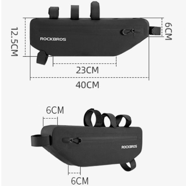 ROCKBROS Sacoche de tube supérieur étanche pour vélo, Pochette de rangement triangulaire pour cadre de vélo de route et VTT, Sacoche porte-téléphone de cyclisme, 40 x 12,5 cm