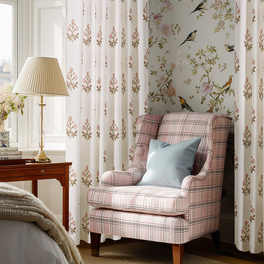 PONY DANCE Rideaux floraux à œillets arrière et poche pour tringle, rideaux de fenêtre imprimé botanique style maison de campagne pour salon chambre, 2 panneaux, l 132 x L 245 cm, rose mandarine