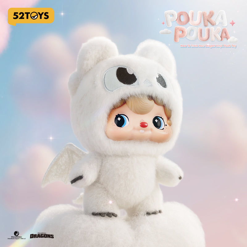 52TOYS POUKAPOUKA Comment entraîner son dragon Pendentif poupée en peluche en vinyle Co-brandé Light Fury Ornement de bureau tendance sous licence Cadeau d'anniversaire pour collectionneurs