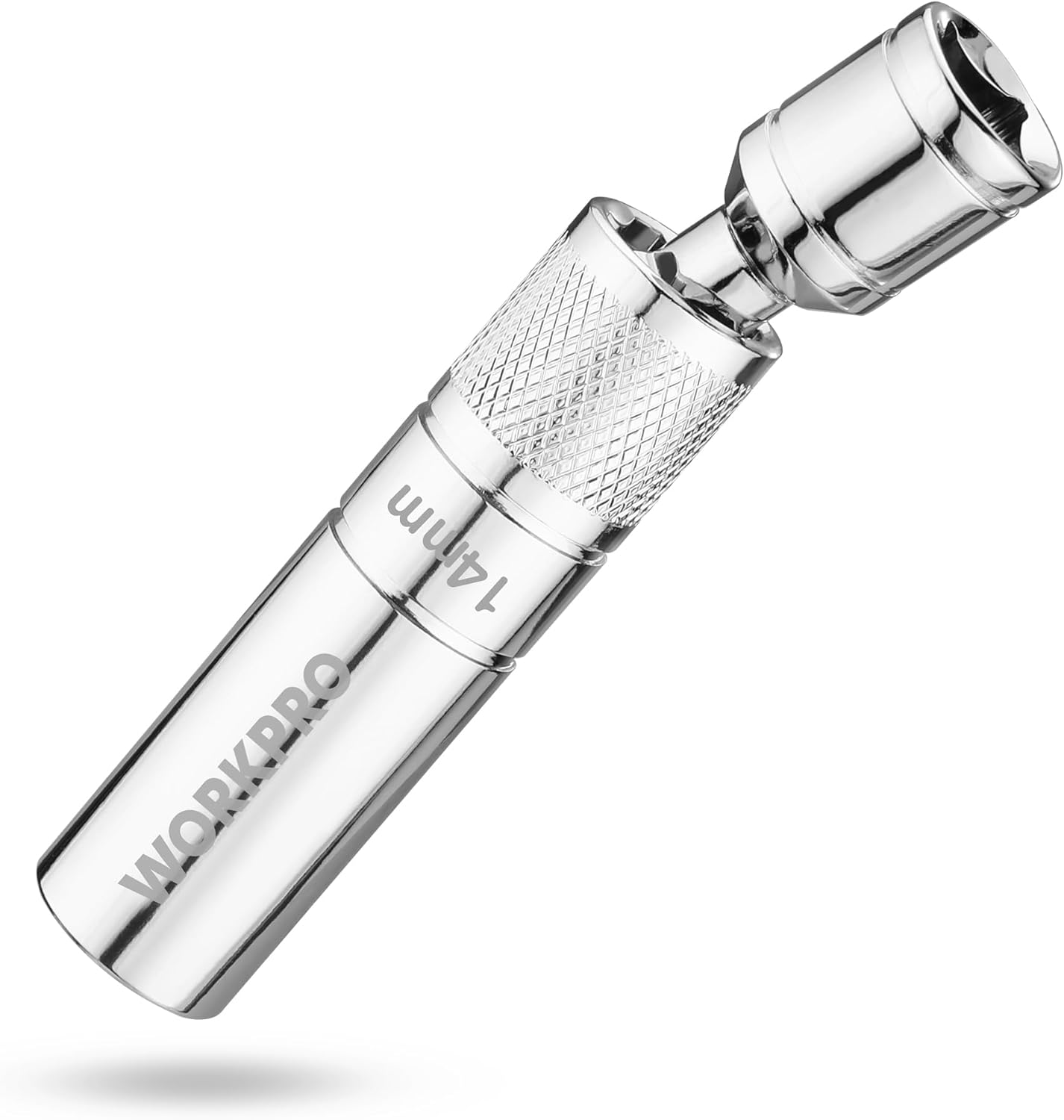 WORKPRO 14 mm Douille magnétique pour bougie d'allumage, 3/8" de couple x 100 mm acier Cr-V trempé, Forte fixation magnétique, Conception pivotante à 360°
