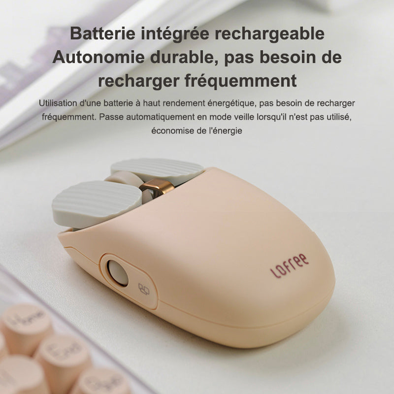 lofree Wavy Chips souris Bluetooth – Connexion bi-mode (Bluetooth / 2,4G), DPI réglable 5 niveaux, Batterie 800 mAh, Couleur thé au lait, EP115