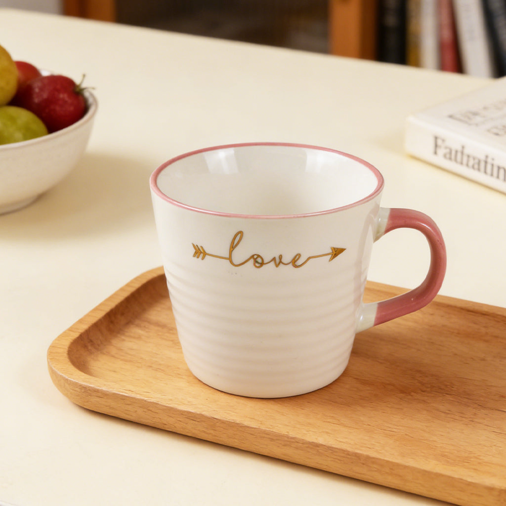 Lot de 2 tasses à café en céramique Amour et Rire, citation inspirante, 410 ml, blanc avec inscription dorée, coffret cadeau