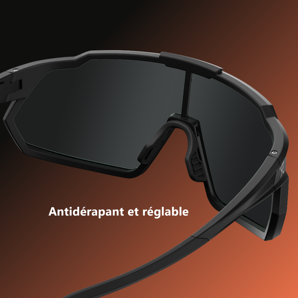 Revoray Y1 Lunettes de soleil de cyclisme avec verres polarisés TAC haute définition, monture TR90 ultra-légère 33g, protection UV 400, revêtement hydrophobe et oléophobe - Noir