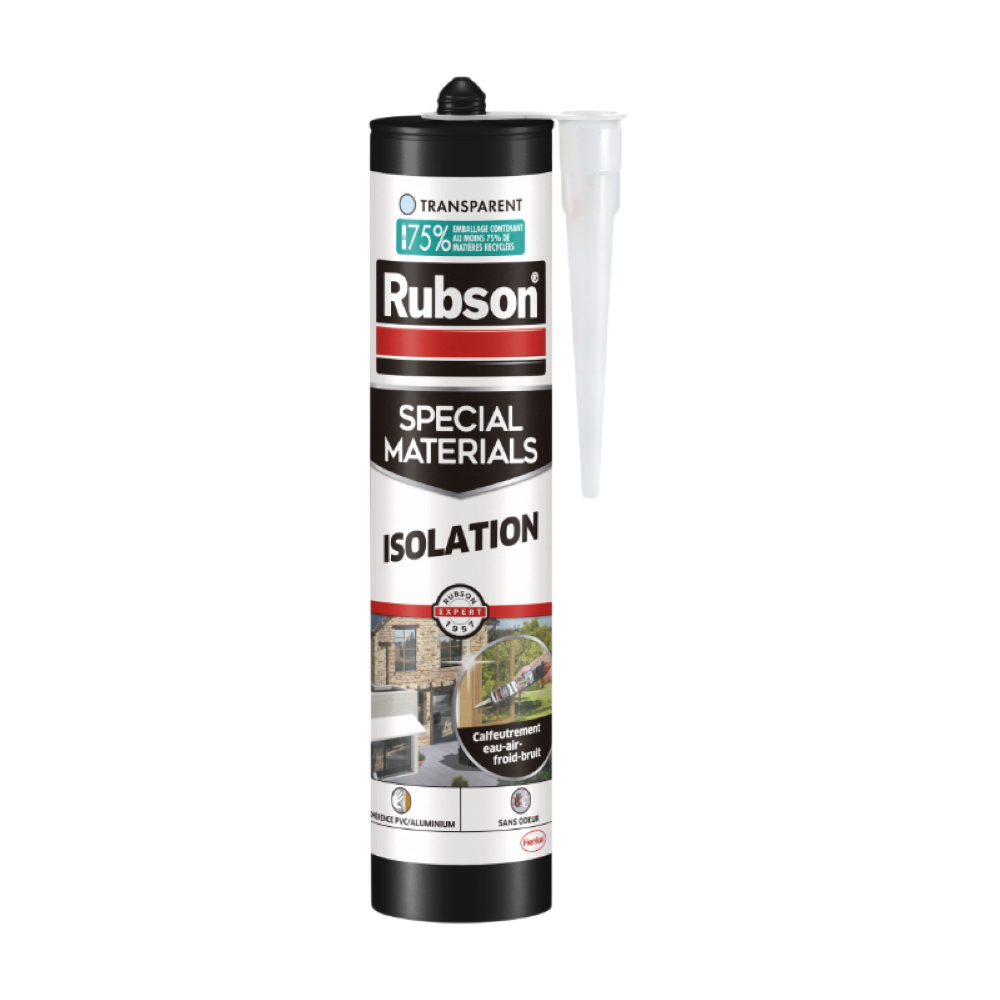 Henkel Rubson | Mastic Special Materials Isolation Transparent (cartouche de 280 ml) – Joint silicone pour isolation thermique et isolation phonique – Calfeutrement eau-air-froid-bruit
