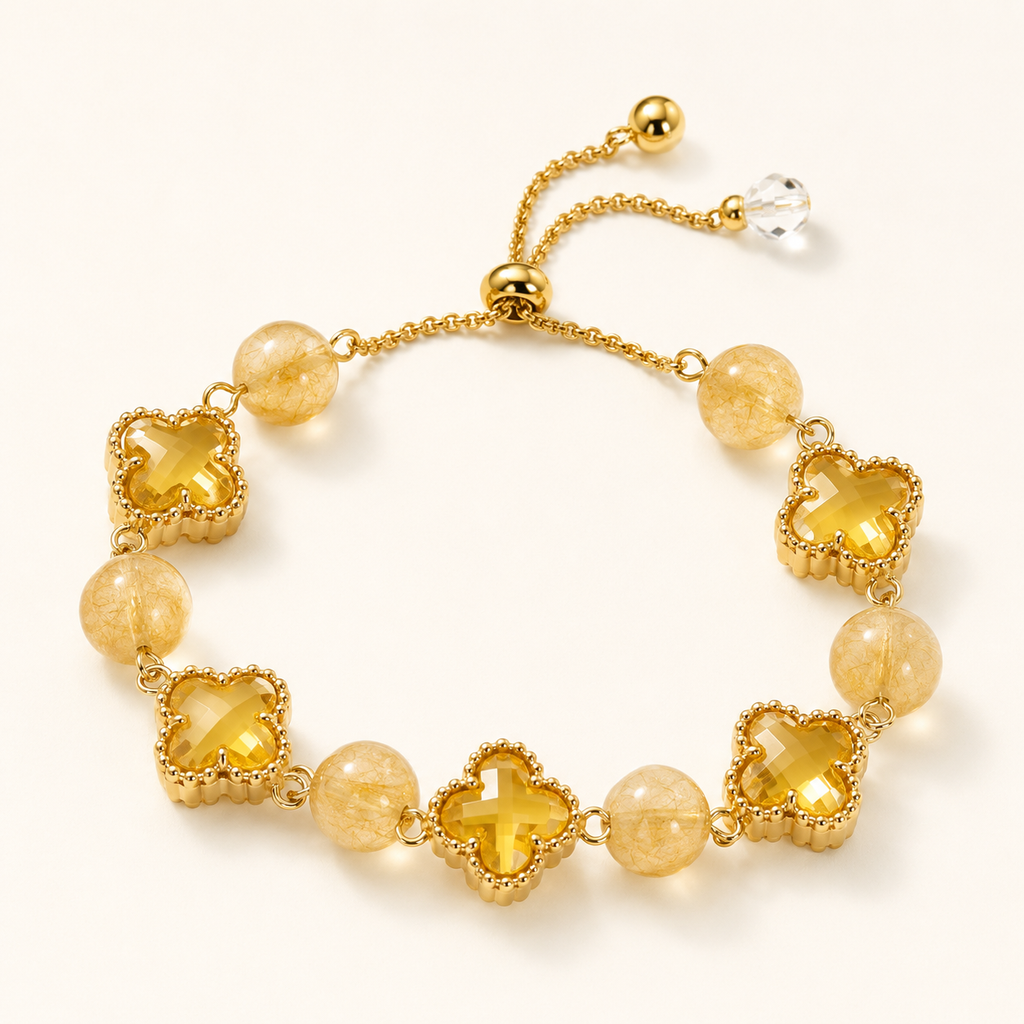 VoxorAI L8 Bracelet en cristal, bracelet en quartz jaune naturel transparent comme de la glace, bracelet porte-bonheur feng shui, original fait main à faire soi-même