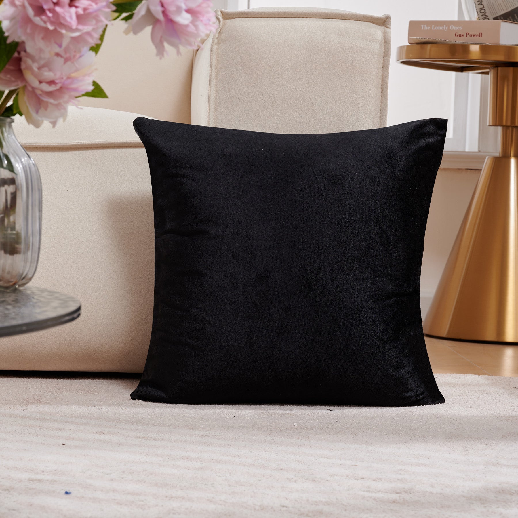 Deconovo Housse de coussin en velours néerlandais, coloris noir, 50 x 50 cm, 1 pièce