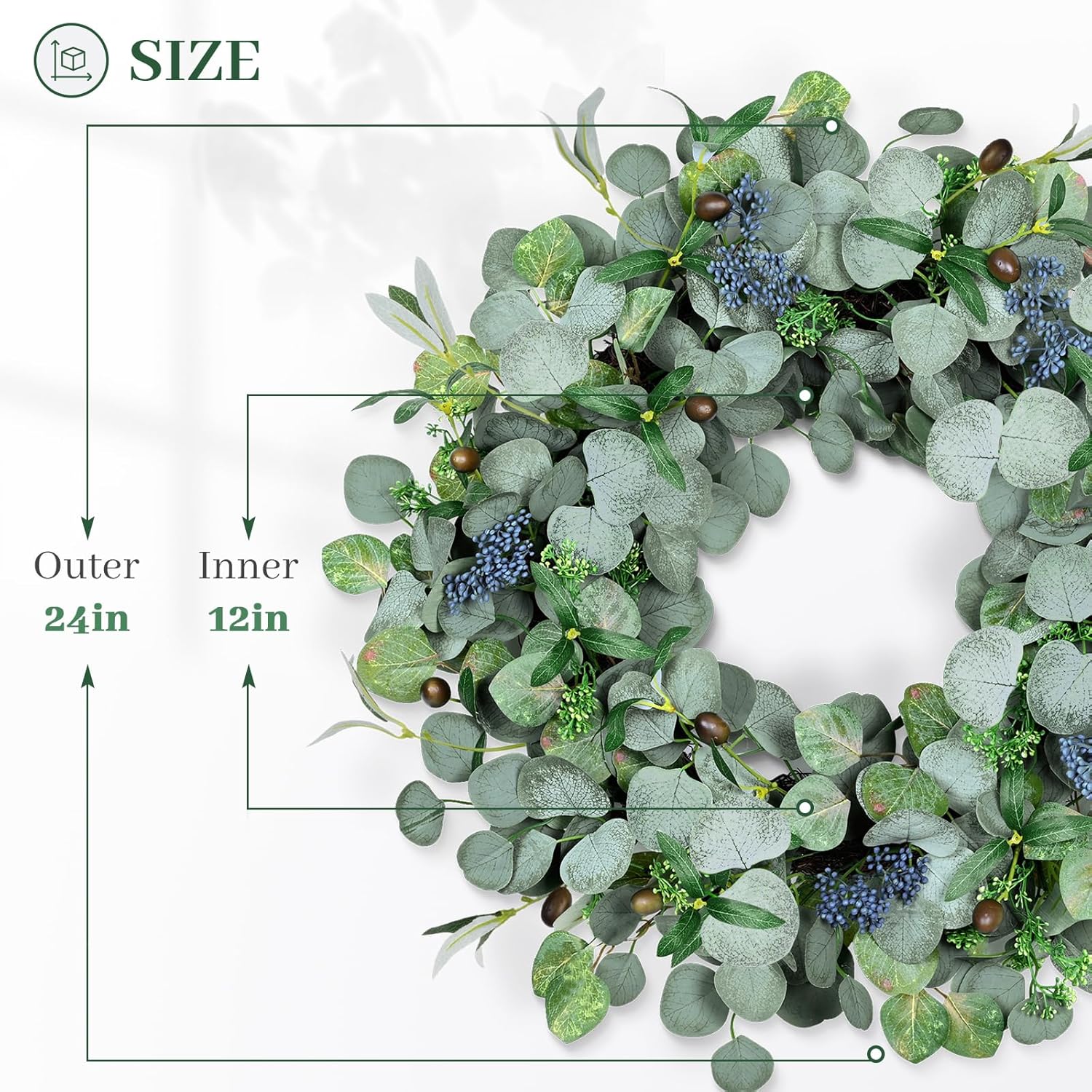 DDHS Couronne d'eucalyptus olive 24 pouces - 1 pièce