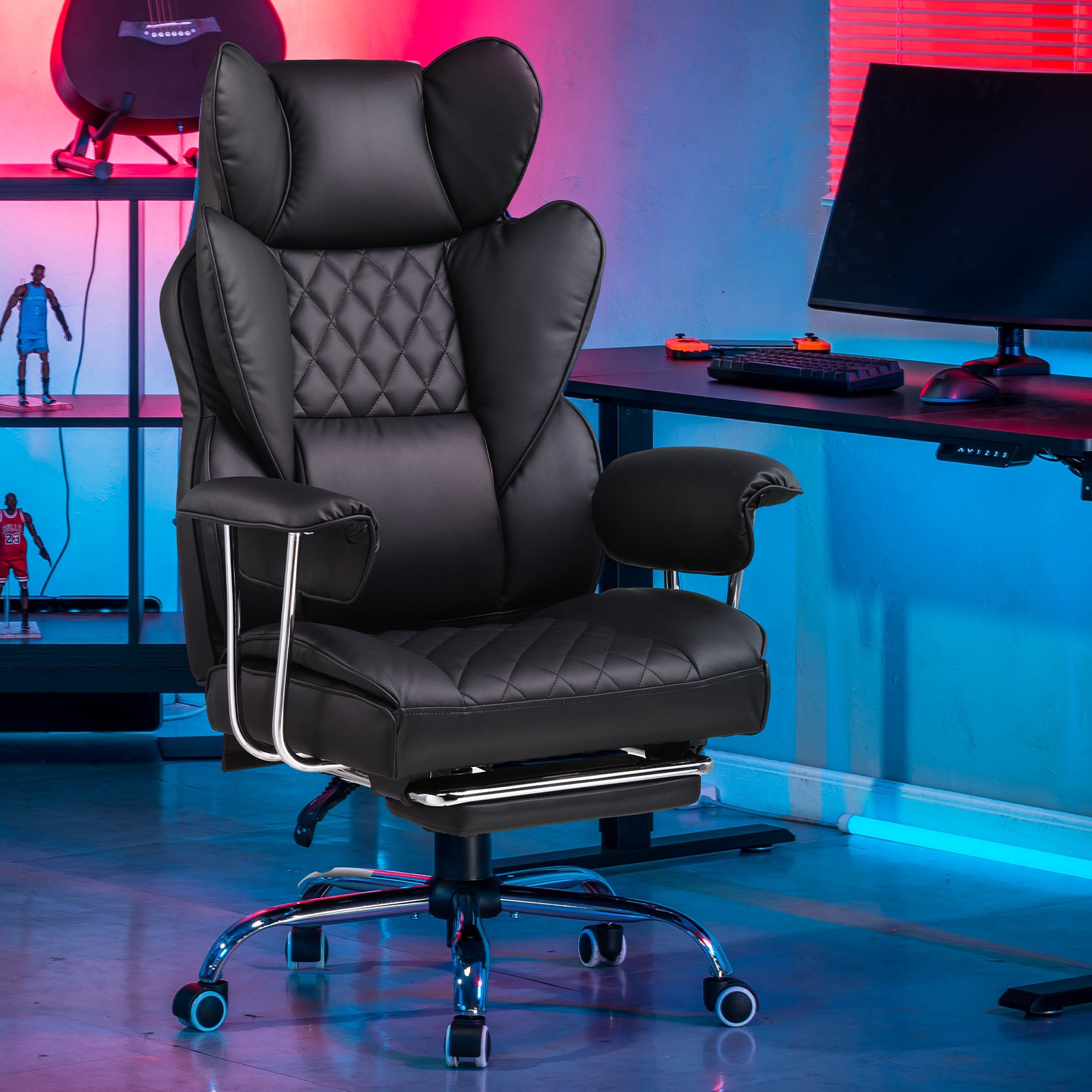 GTPLAYER Chaise Gaming - Fauteuil de Bureau Exécutif avec Repose-Pieds, Ergonomique, Dossier Haut, Support Lombaire, Inclinable, Pivotante, Robustesse Haute, Noir