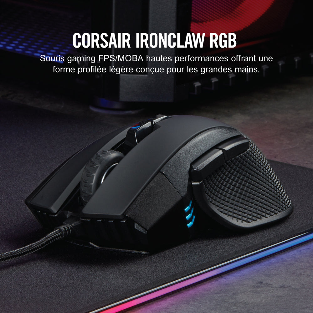 Corsair Ironclaw RGB Souris de Jeu Filaire - 18000 DPI 6 boutons - noir