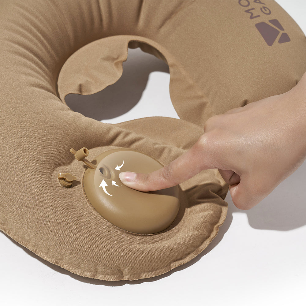 Mobi Garden, Oreiller cervical en forme de U gonflable par pression, oreiller de voyage doux et confortable pour voiture et camping, sable, conception portable pour un rangement facile