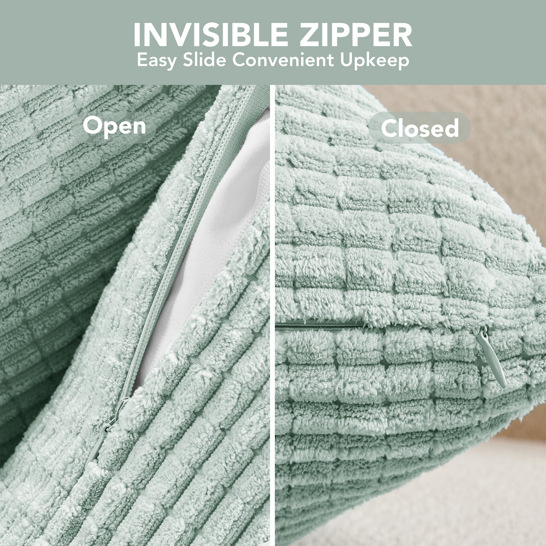 Deconovo Housse de coussin en velours - coloris vert clair - 45 x 45 cm - 1 pièce