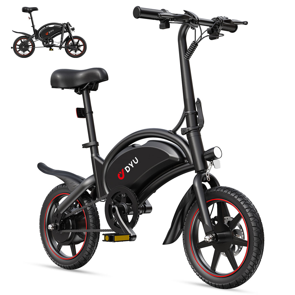 DYU D3S Vélo électrique pliant adulte, Moteur 250 W, Batterie 36 V 10 Ah, Pneus 14 pouces, Noir