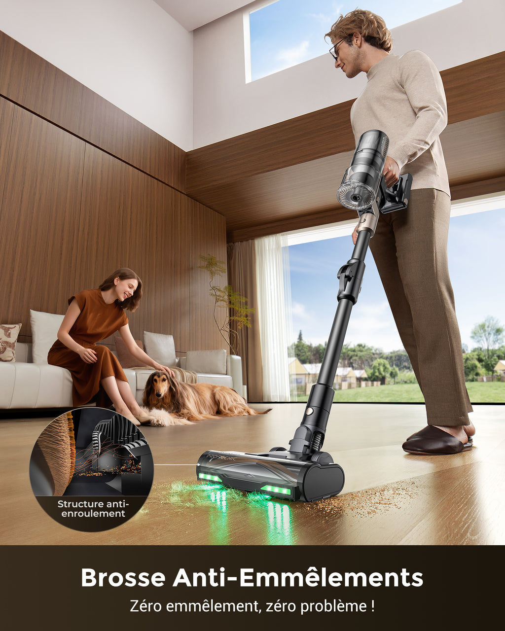 P-2O aspirateur balai sans fil avec fonction laveur, 70 kPa/680 W, autonomie 70 min, tube pliable et flexible, détection GreenEye, anti-emmêlement, autotient, léger