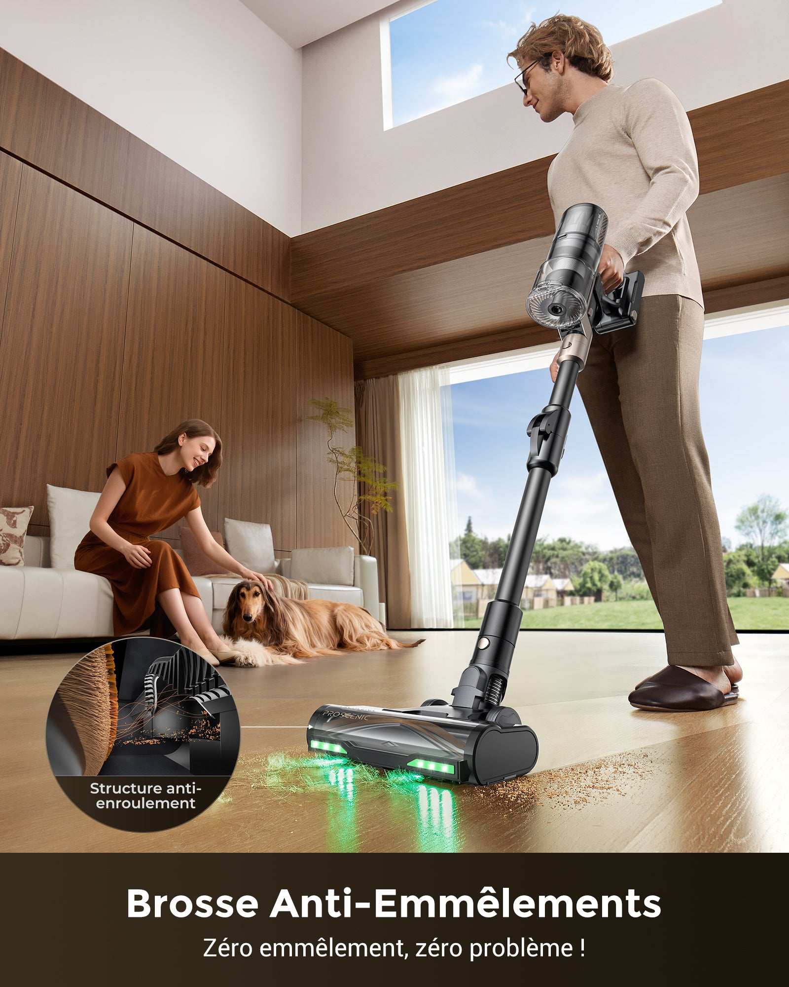 P-2O aspirateur balai sans fil avec fonction laveur, 70 kPa/680 W, autonomie 70 min, tube pliable et flexible, détection GreenEye, anti-emmêlement, autotient, léger