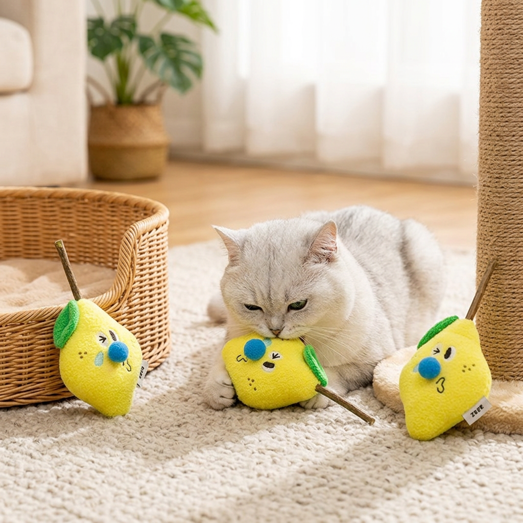 Zeze Jouet pour chat citron au matatabi, Jouet à mâcher naturel pour chatons