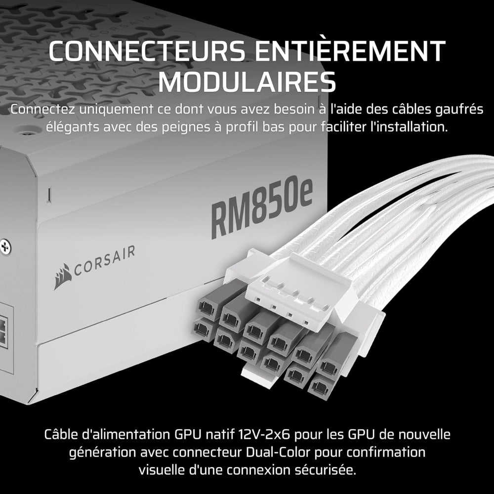 CORSAIR RM850e 2025 Bloc d'alimentation ATX modulaire - Blanc
