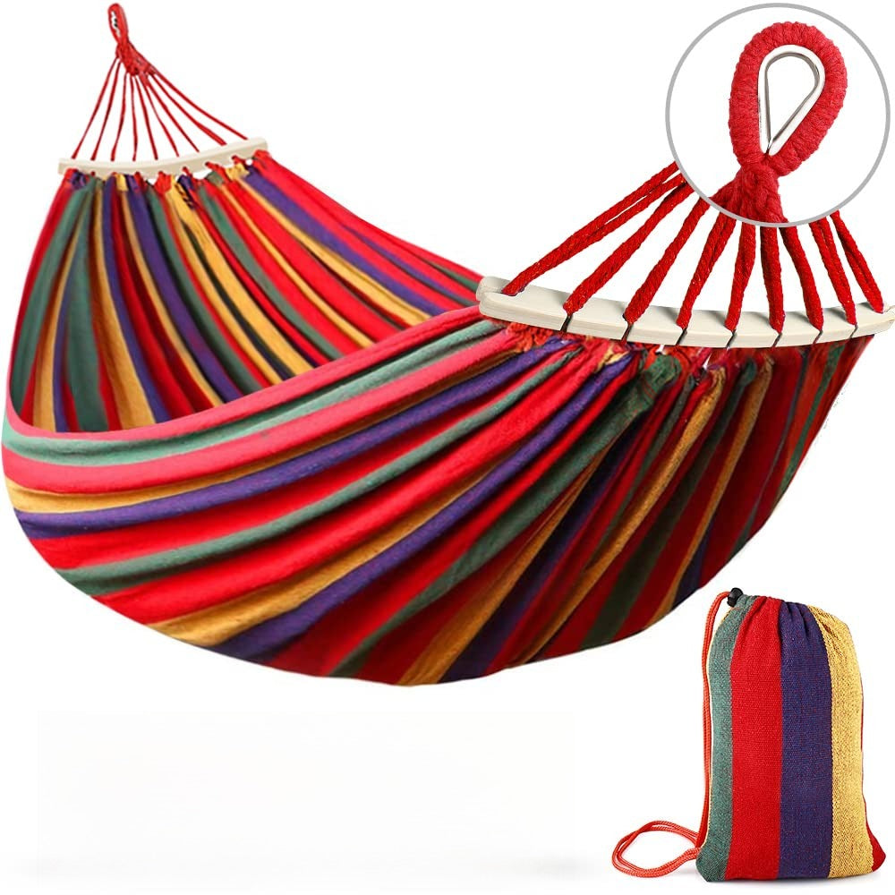 VXOYO Hamac double avec barres de tension, hamac en toile épaisse arc-en-ciel 200 × 100 cm, nœuds renforcés en métal, corde solide de 3 m, charge maximale 300 kg