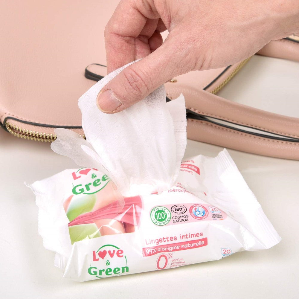 LOVE&GREEN Lingettes intimes APAISANTES sans parfum x 20