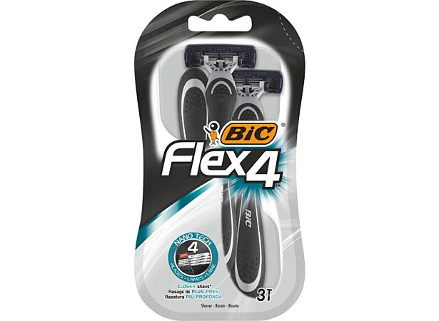 BIC Flex4 Rasoirs Jetables 4 Lames Homme - Pack de 3 rasoirs