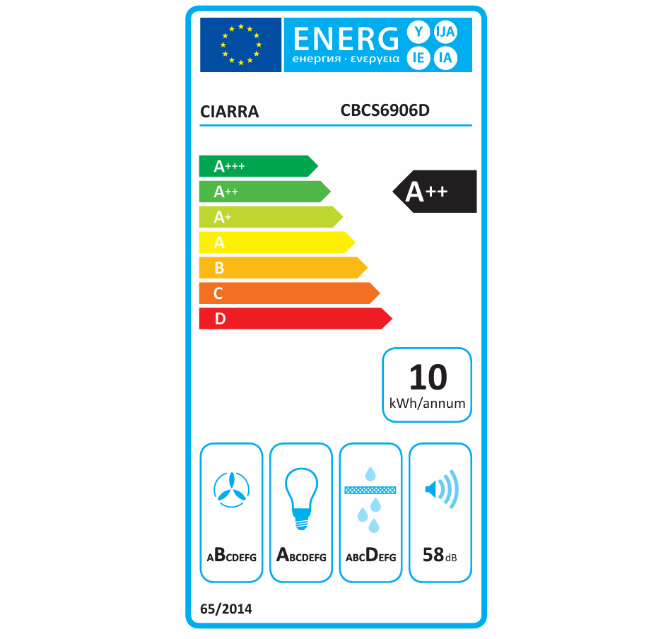 CIARRA Hotte aspirante télescopique sous meuble 60 cm, Puissante 370 m³/h, Argent, Classe énergétique A++