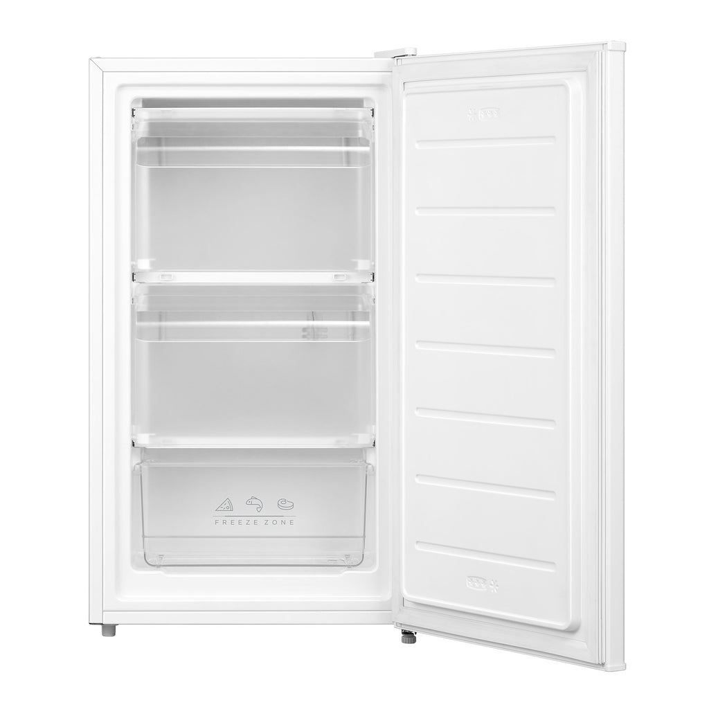Comfee' RCU60WH2(E) Congélateur vertical avec tiroirs 60 L, 3 x tiroirs de congélation, porte unique, température réglable, porte réversible, silencieux, pose libre, Blanc