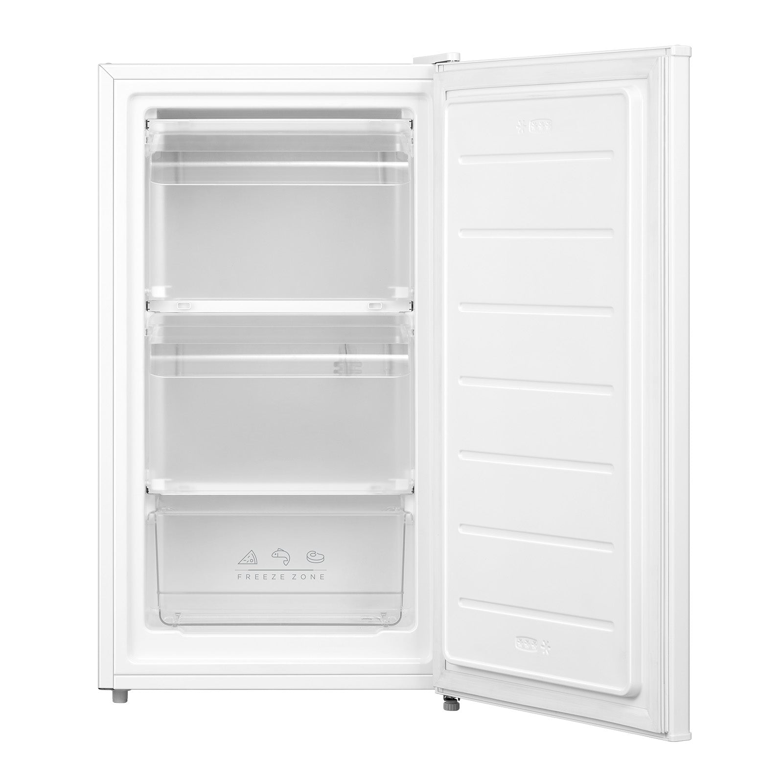 Comfee' RCU60WH2(E) Congélateur vertical avec tiroirs 60 L, 3 x tiroirs de congélation, porte unique, température réglable, porte réversible, silencieux, pose libre, Blanc