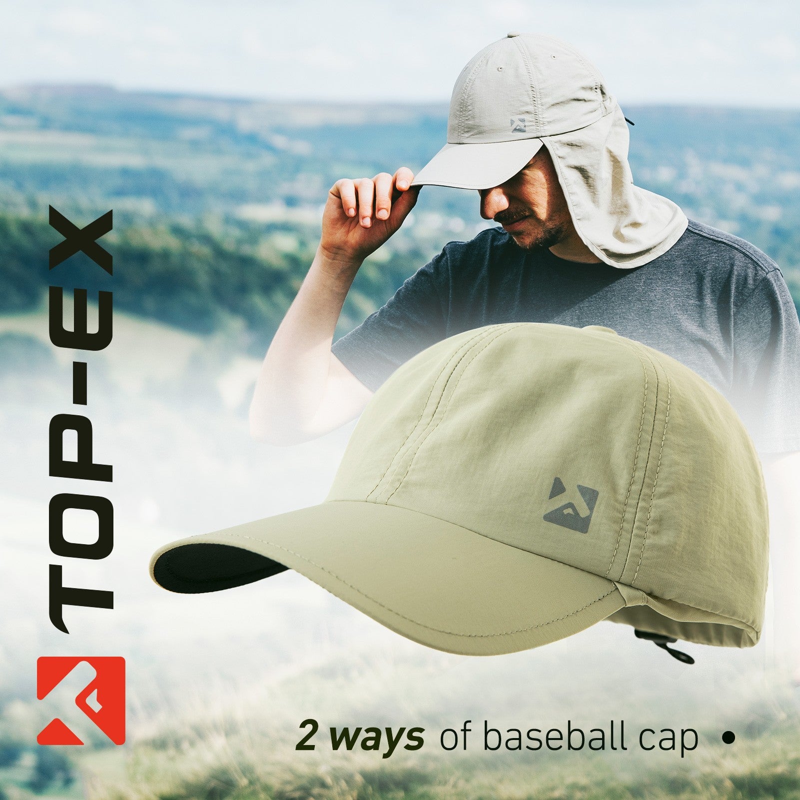 TOP-EX Casquette de baseball imperméable réglable pour homme anti-UV avec protège-nuque M/L Beige