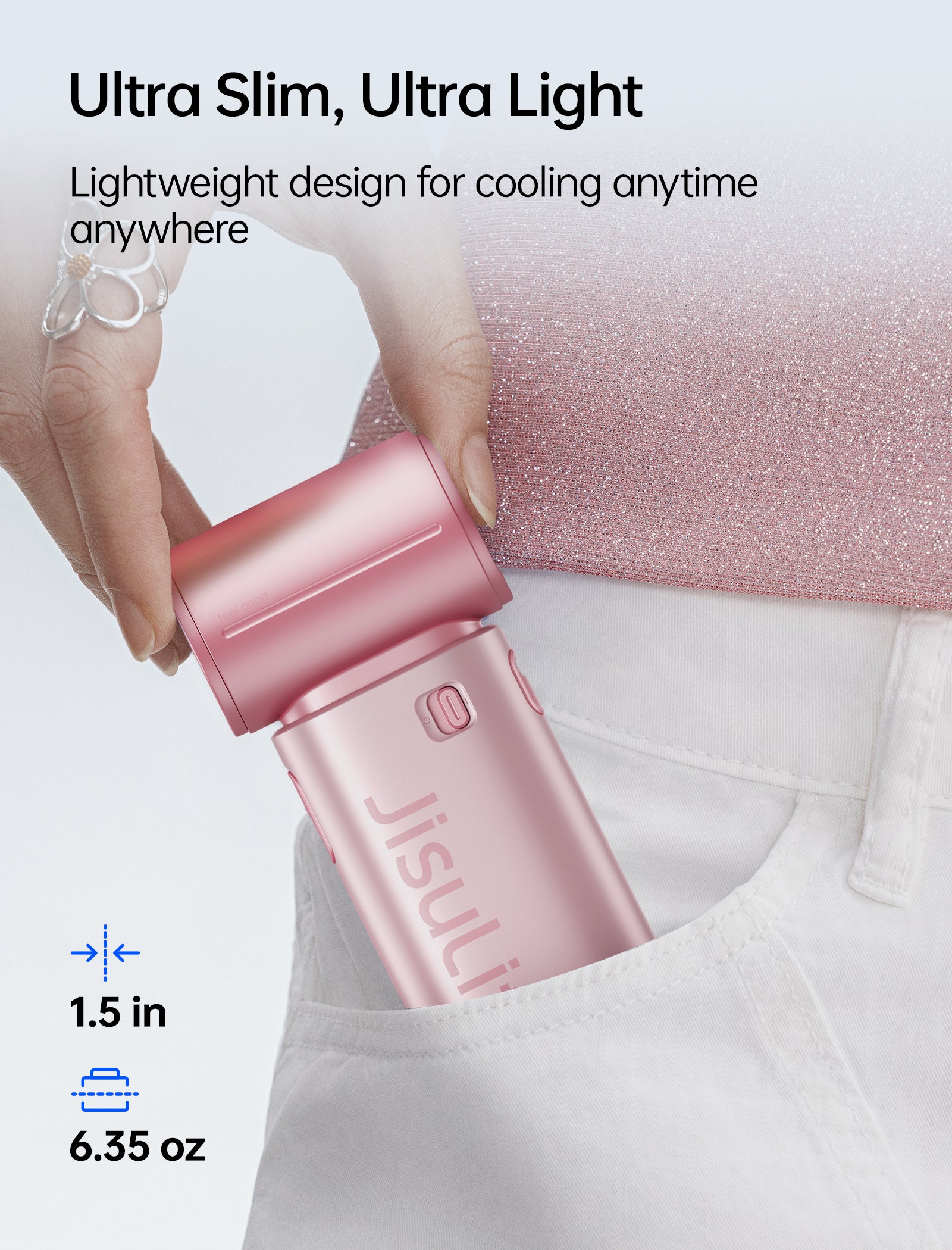 JISULIFE Ventilateur souffleur portable 9S Turbo – Équipé d'une batterie robuste de 5000 mAh pour une autonomie impressionnante de 22 heures, doté de 5 réglages de vitesse variables