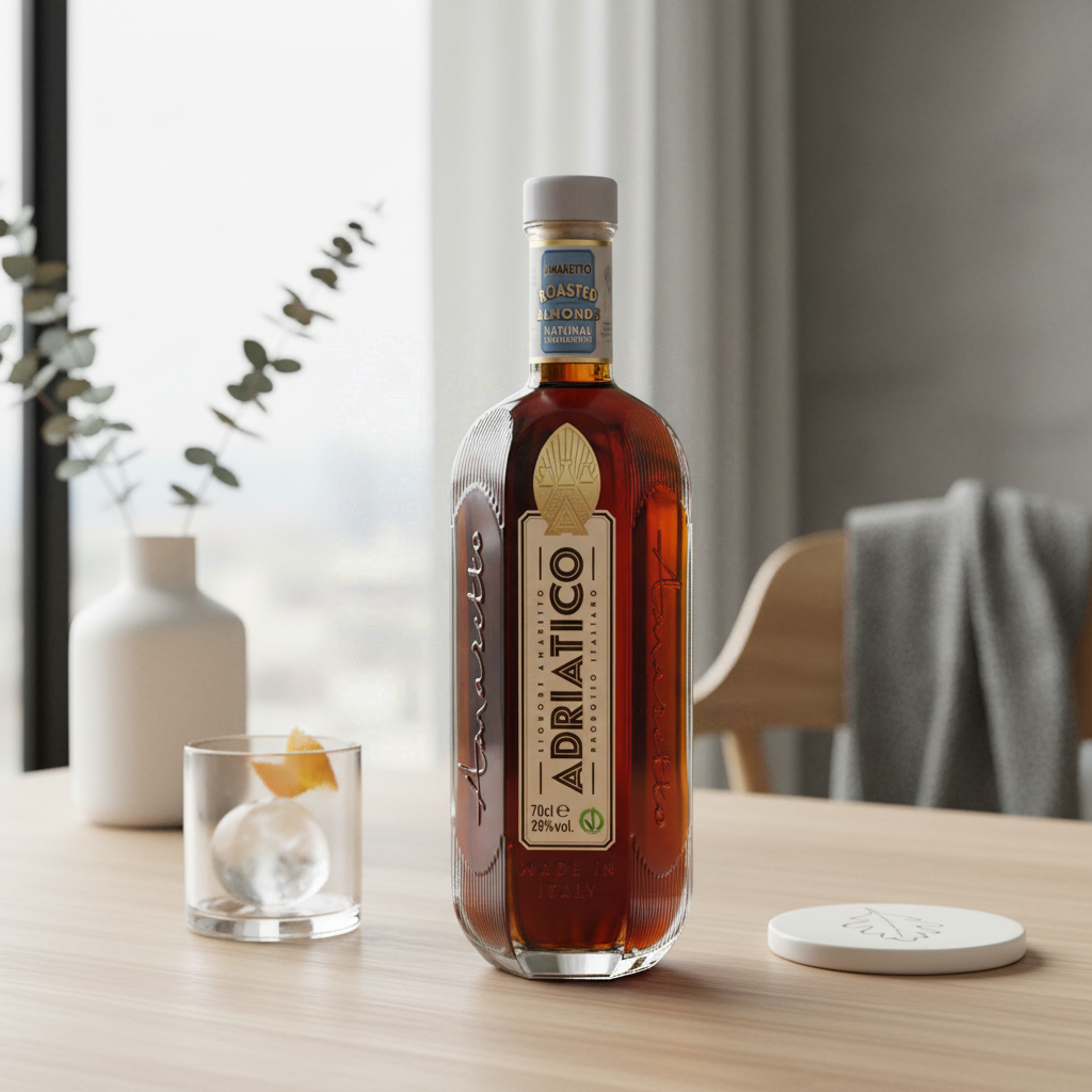 ADRIATICO - Amaretto - Liqueur - 28% Alcool - Origine : Italie - Ingrédients 100% naturels - Parfait en cocktail Amaretto Sour - Notes de Vanille & Cannelle - 70 cl