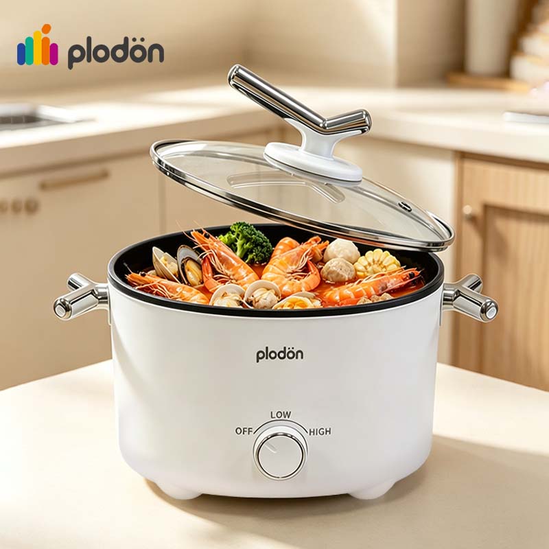plodon Marmite électrique 2,0 L, portable, multifonction et antiadhésive, 1000 W, cuiseur de nouilles rapide, wok, mijoteuse, pour steak, œuf, nouilles ramen, soupe d’avoine
