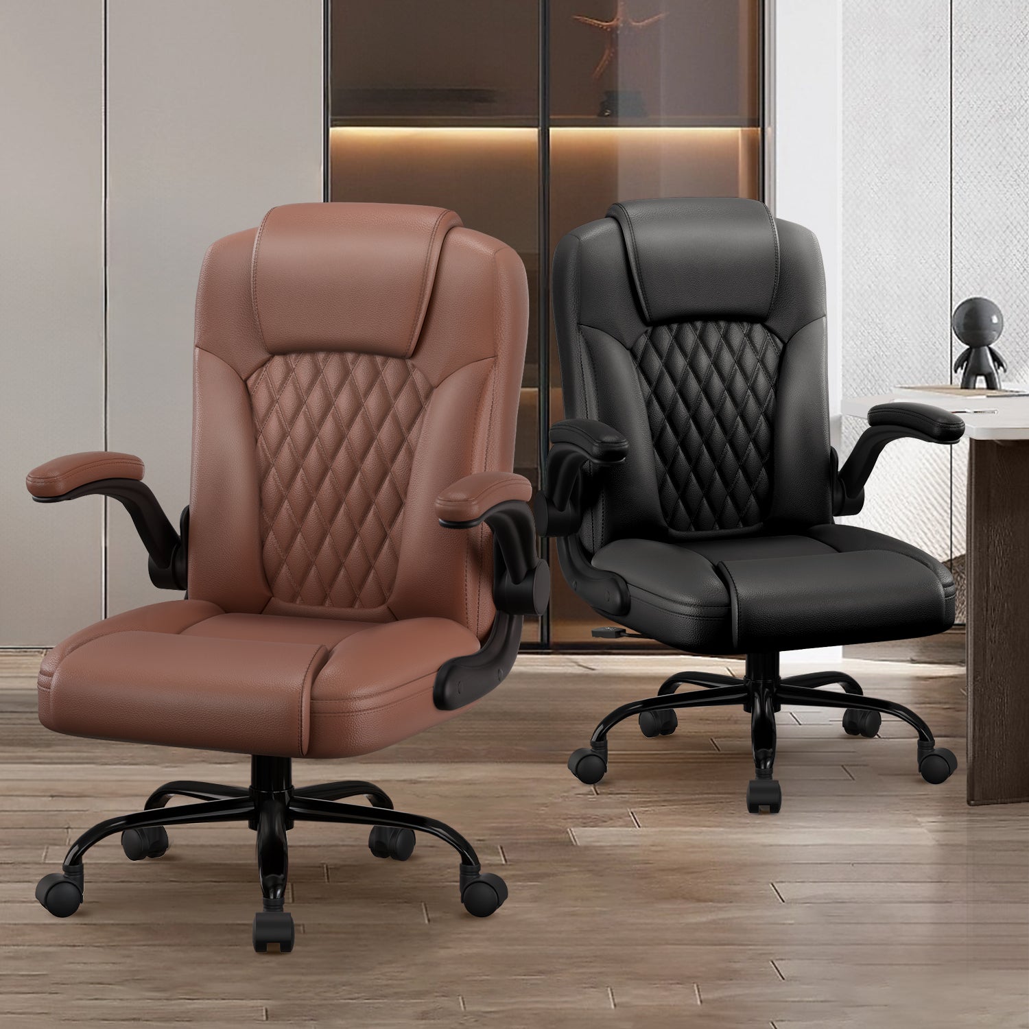 GTIMEX Chaise de Bureau Ergonomique en Similicuir, Accoudoirs Rabattables à 90°, Fonction Bascule 90-120°, Soutien Lombaire, Hauteur Réglable, Capacité de Charge 150 kg