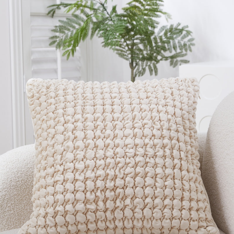 MEROPE, Housse de coussin en polyester seersucker, 50x50 cm, kaki, lot de 1