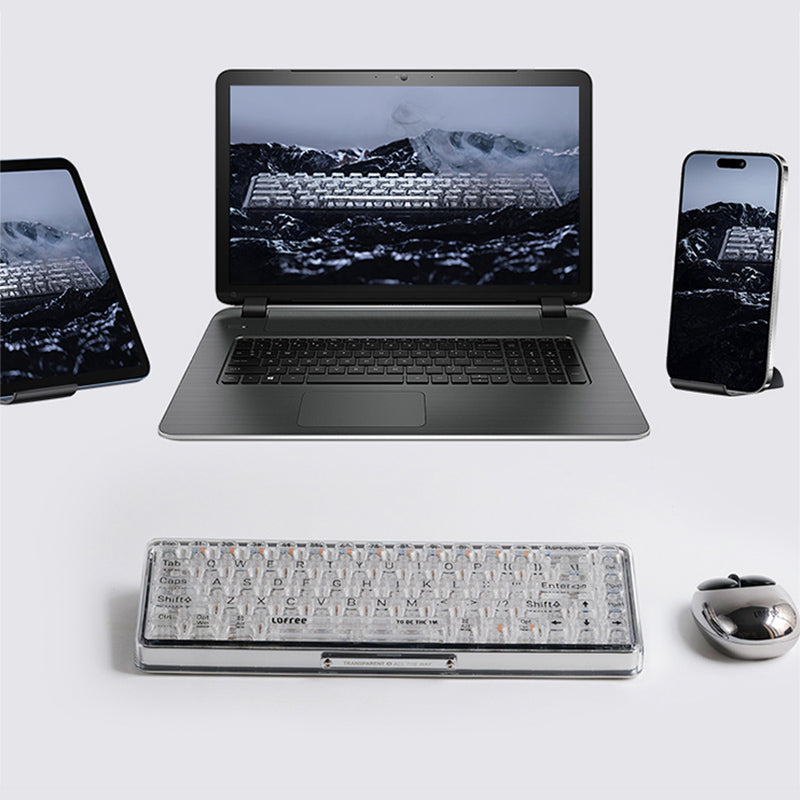 Clavier mécanique Lofree OE907 à 65 %, disposition QWERTY US, interrupteurs Jellyfish, 68 touches transparentes, double mode Bluetooth 5.1/Filaire, rétroéclairage blanc, clavier de jeu pour Mac/Windows/Android